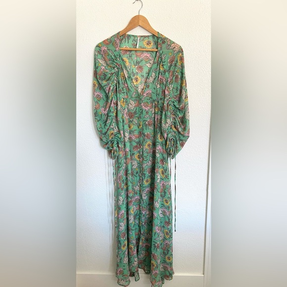 Free People Earthfolk green combo spring floral boho maxi dress - Picture 3 of 12